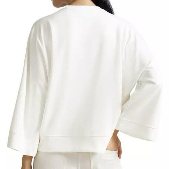 Ted Baker Womens Saina Sweatshirt 2 Cropped White Blue Toile Embroidered Artsy - Picture 2 of 13